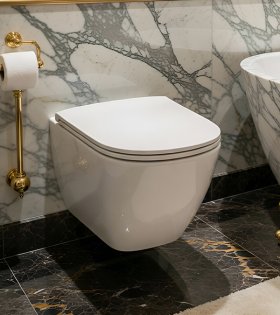 Vas WC suspendat cu capac LUA Rimless Silent Flush, alb mat