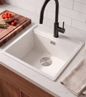 Chiuvetă pentru bucătărie pe blat AMBAR 57, 500x400 mm, alb mat