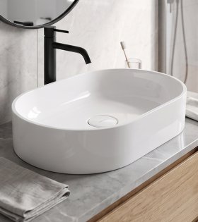 Lavoar pe blat din compozit Omnires OVO M+ 55x36cm, alb mat