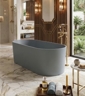 Cadă de baie freestanding din compozit Omnires OVO M+ 160x75 cm, ash grey