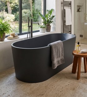 Cadă de baie freestanding din compozit Omnires OVO M+ 160x75 cm, black lava