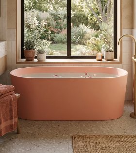 Cada de baie freestanding din compozit Omnires OVO M+ 160x75 cm,  coral