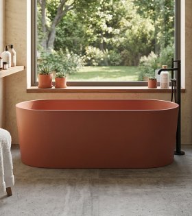 Cada de baie freestanding din compozit Omnires OVO M+ 160x75 cm,  terracotta