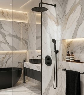 Set de duș încorporat cu termostat Omnires Y, grafit