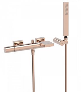 Смеситель для ванны с душевым набором Tres Project, розовое золото 24K