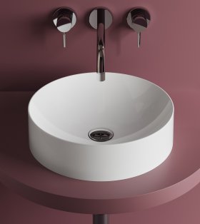 Lavoar pe blat rotund Marmite WB Octavia Ø40 cm, alb lucios