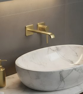 Смеситель для раковины из стены Clever Velvet, шлифованное золото