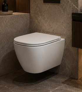 Vas WC suspendat cu capac LUA Rimless Silent Flush, alb mat