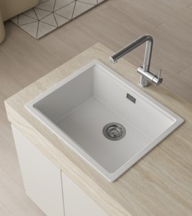 Chiuvetă pentru bucătărie din granit AMBAR 40, 400x400 mm, alb mat