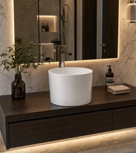 Lavoarul compact Aquastone AQS27 Ø43 cm, alb lucios