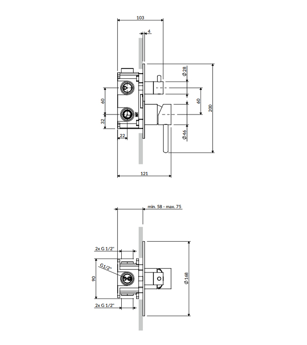 Baterie termostatică încorporată Omnires Y, 3 funcții, grafit