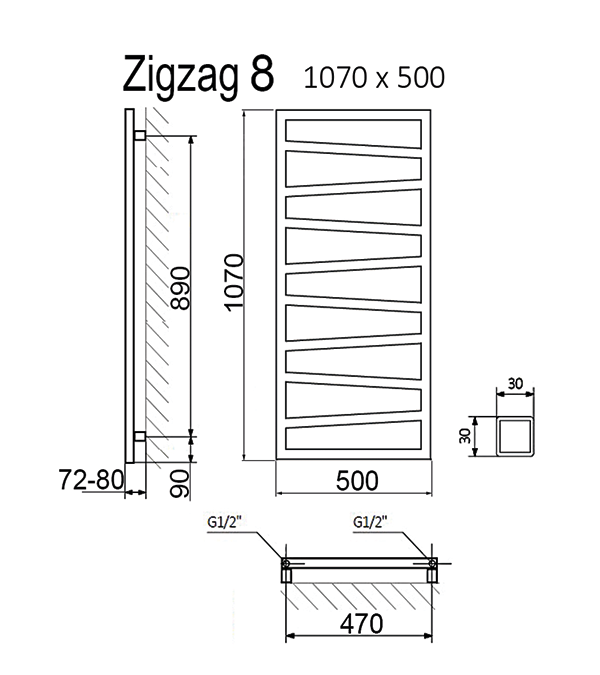 Полотенцесушитель водяной Terma ZIGZAG 1070x500 мм, белый